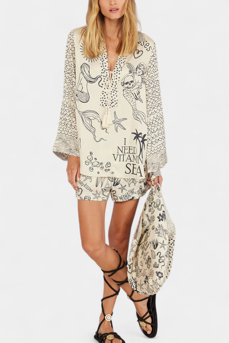 Amalia Printed Shirt Set with Elastic Shorts