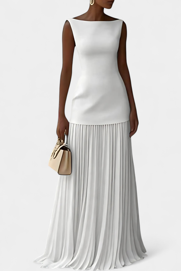 Silvana Long Chiffon Evening Dress with Pleats