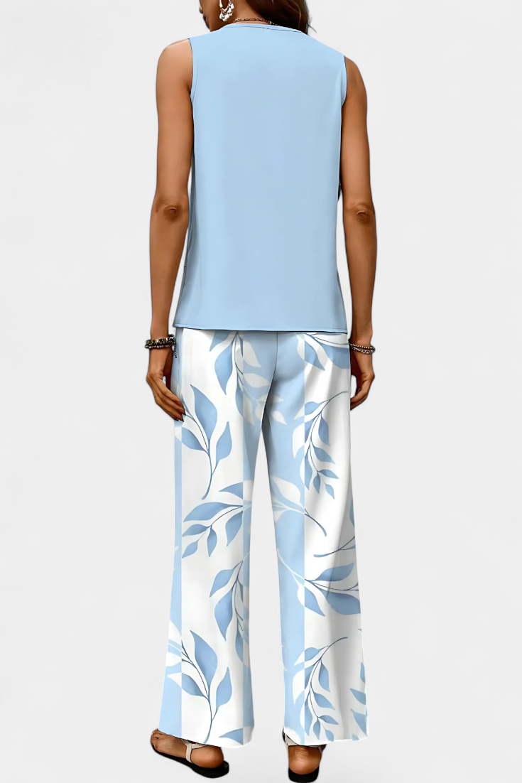 Martina Elegant Boho Sleeveless Set with Patterned Straight Pants