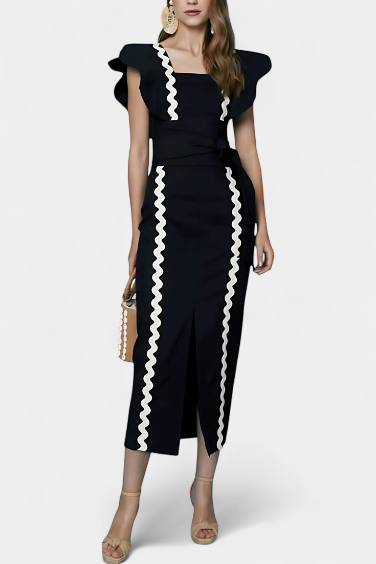 Fabiana Elegant Top with Ruffles and Contrast Stitching