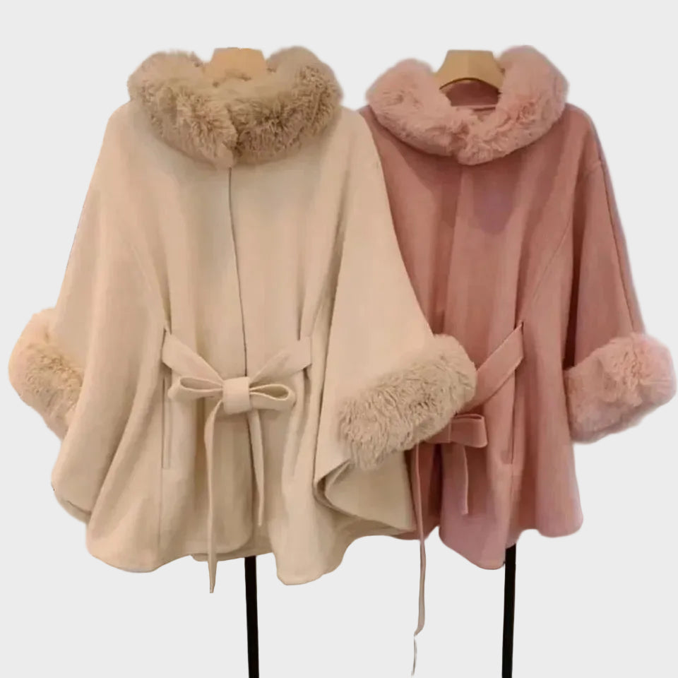 Violetta | Luxurious Winter Capes with Fur Details in Beige