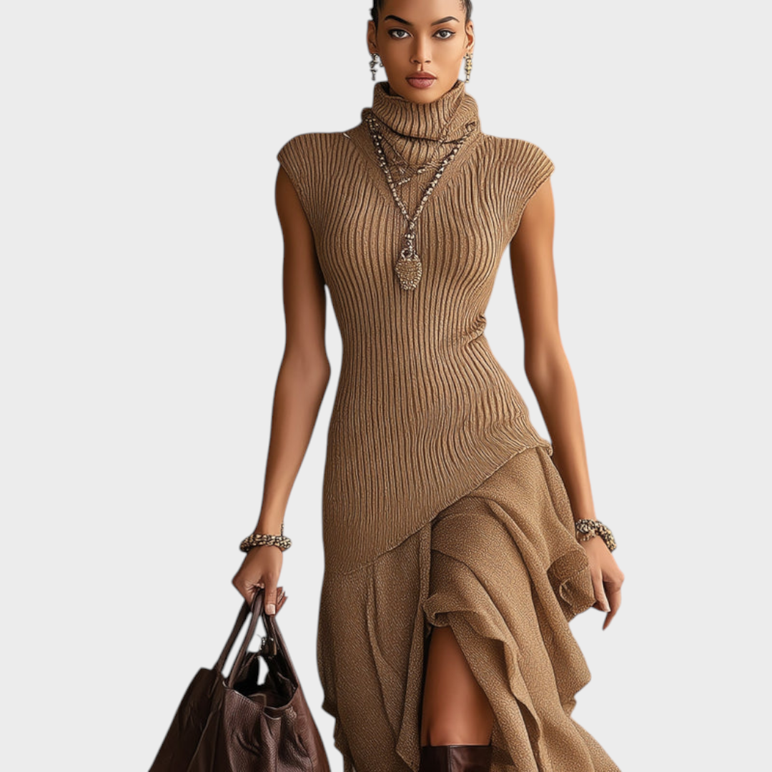 Carmela | Giraffe Sleeveless V-Neck Blouse and Satin Skirt