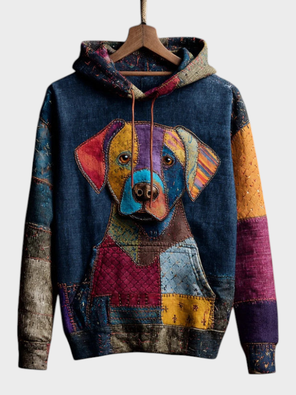 Avia | Vintage hoodie with dog prints in patchwork style