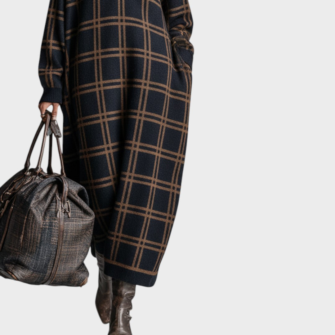 Vassia | Women's Loose Frame Maxi Wool Dress with Zipper