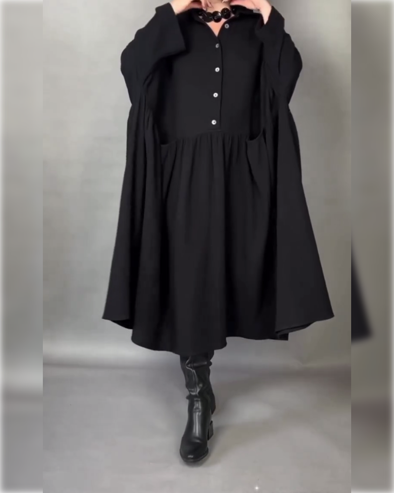 Plus size A-line dress with button collar