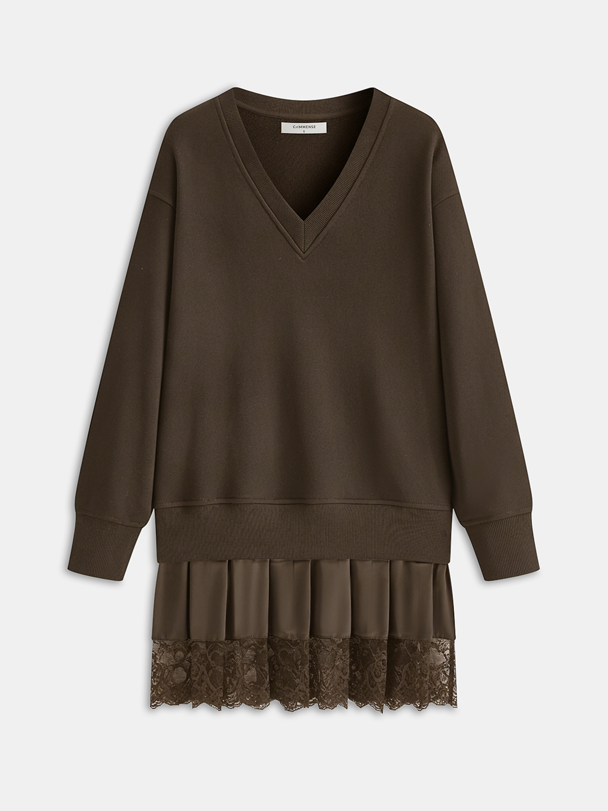 Katie - Pleated Hem Lace-Trimmed Sweatshirt Dress