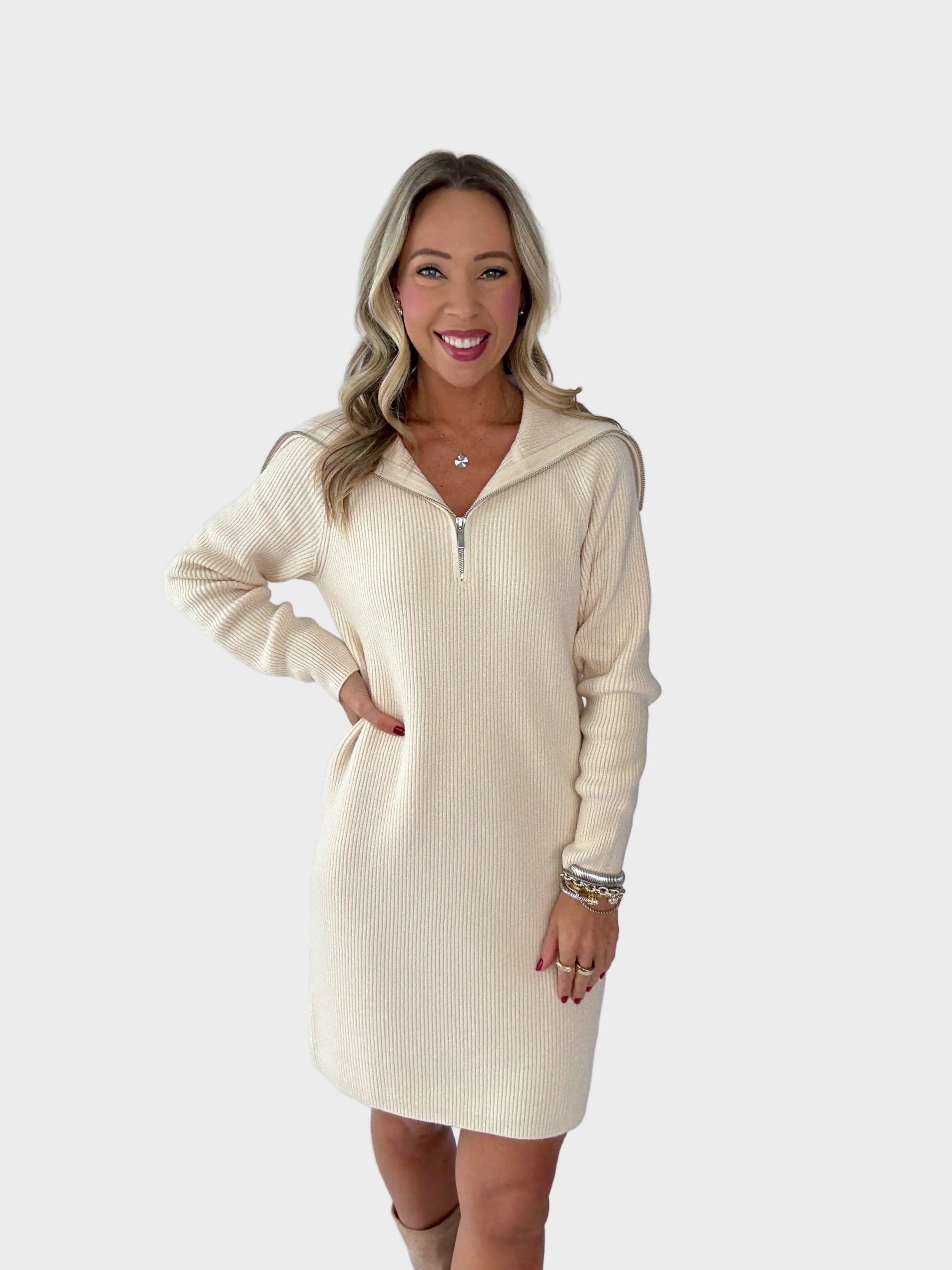 Nicole | Polished Ease Half Zip Knit Dress