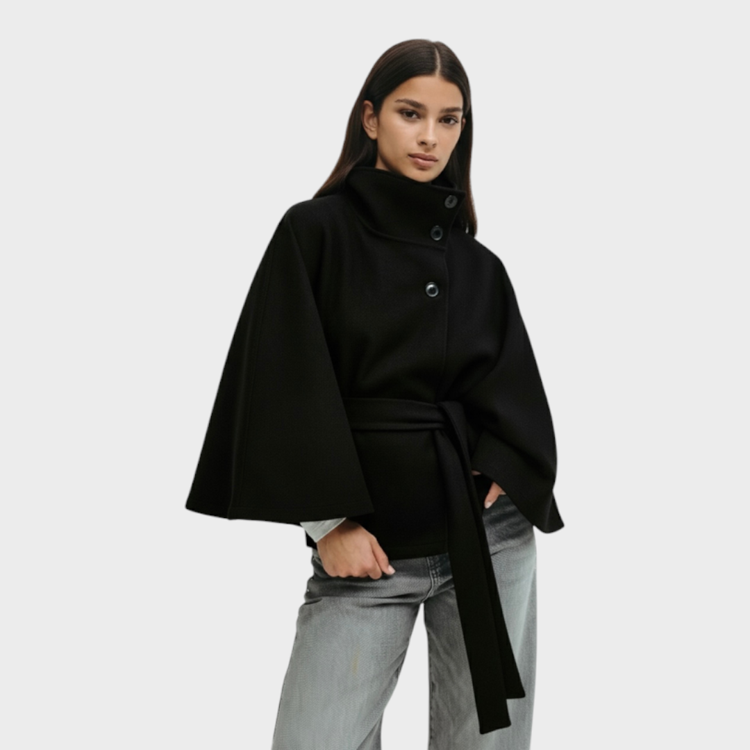 Shayla | Cape Jacket with High Neck and Belt
