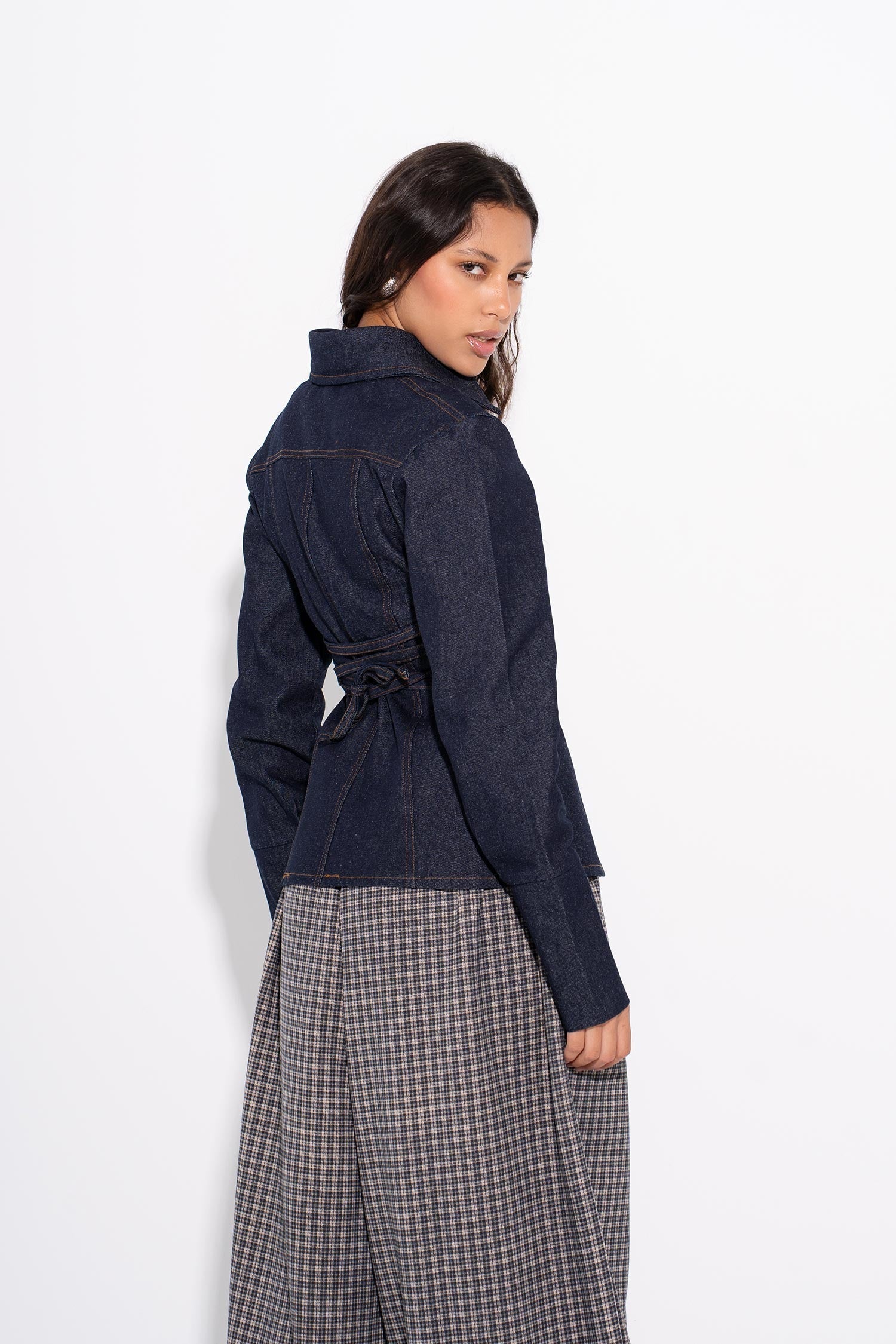 MILA -Fitted Denim Shirt - Navy