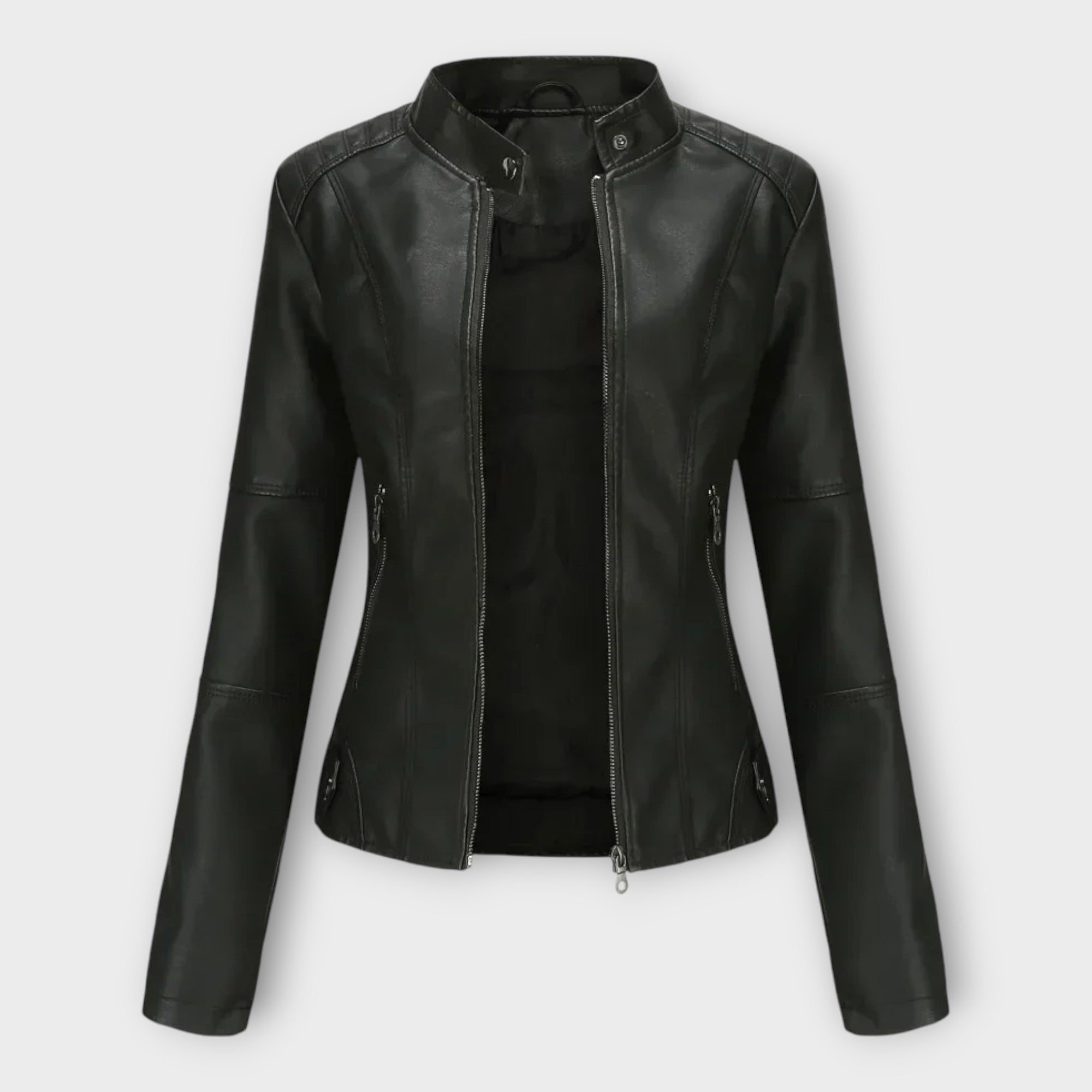 Modern Short Leather Jacket with Zipper