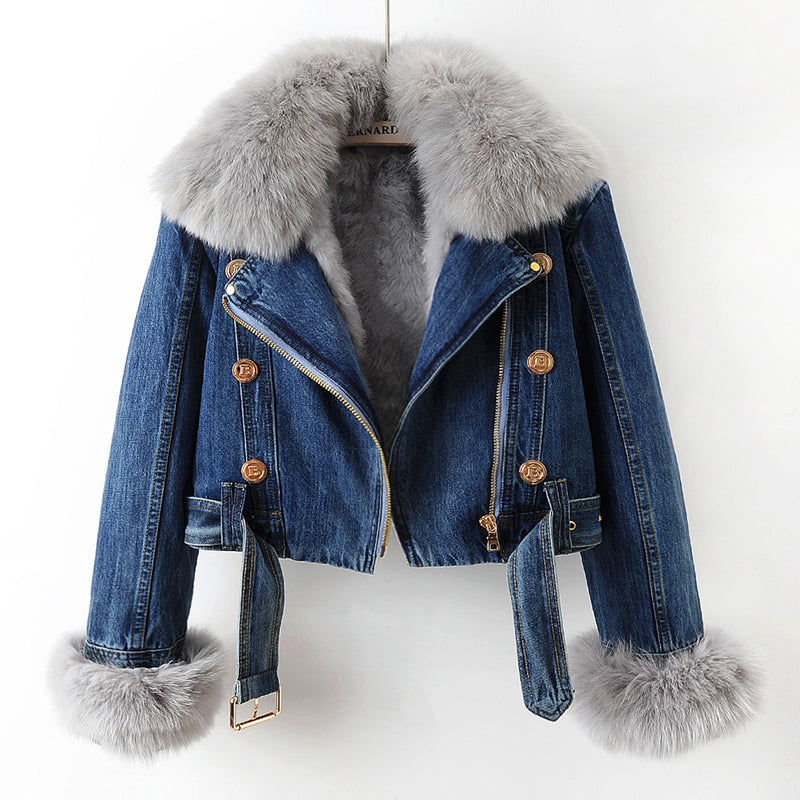 Margaux | Luxurious Fox Fur-trimmed Denim Jacket