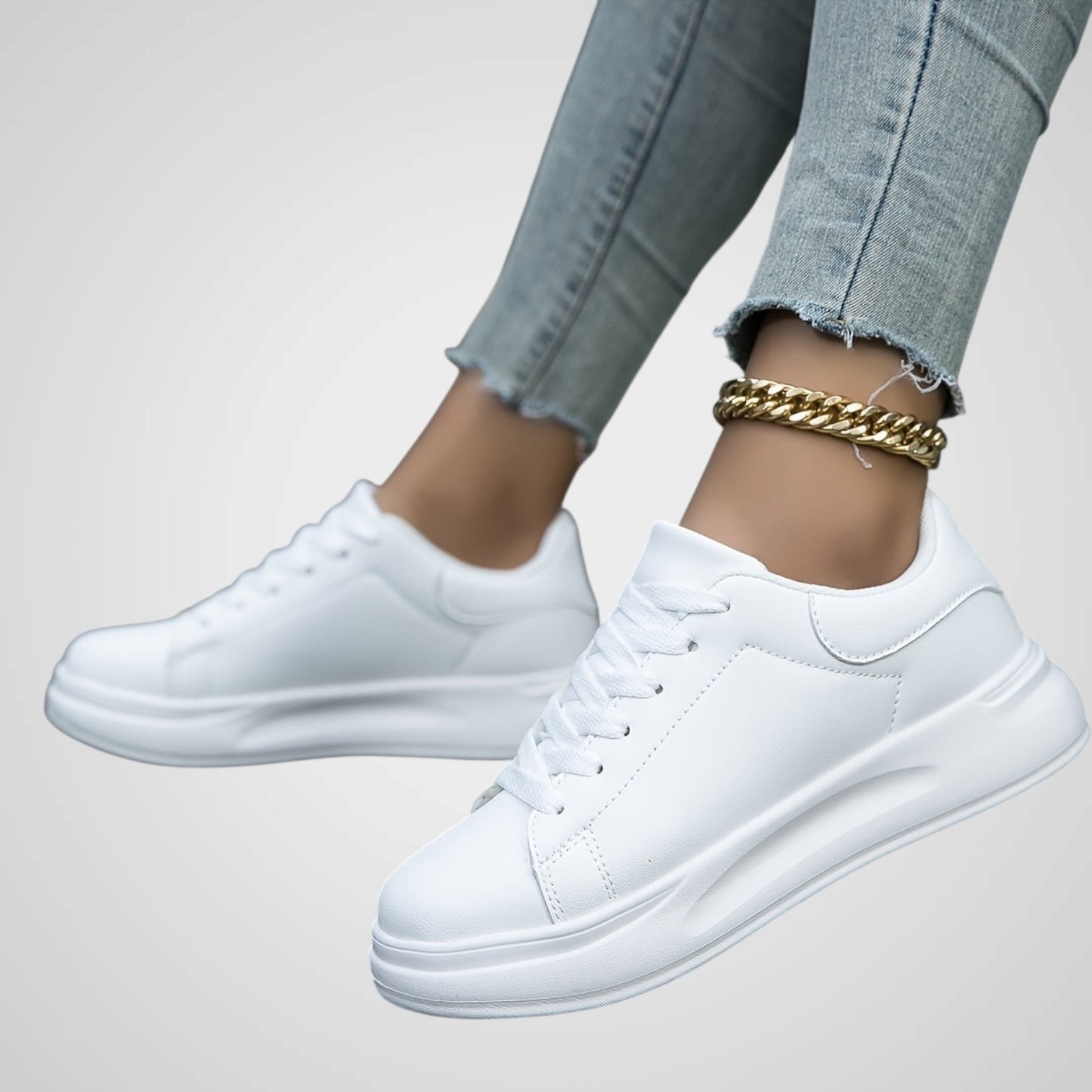 Elli | Women's Pure White Eco-Leather Sneakers