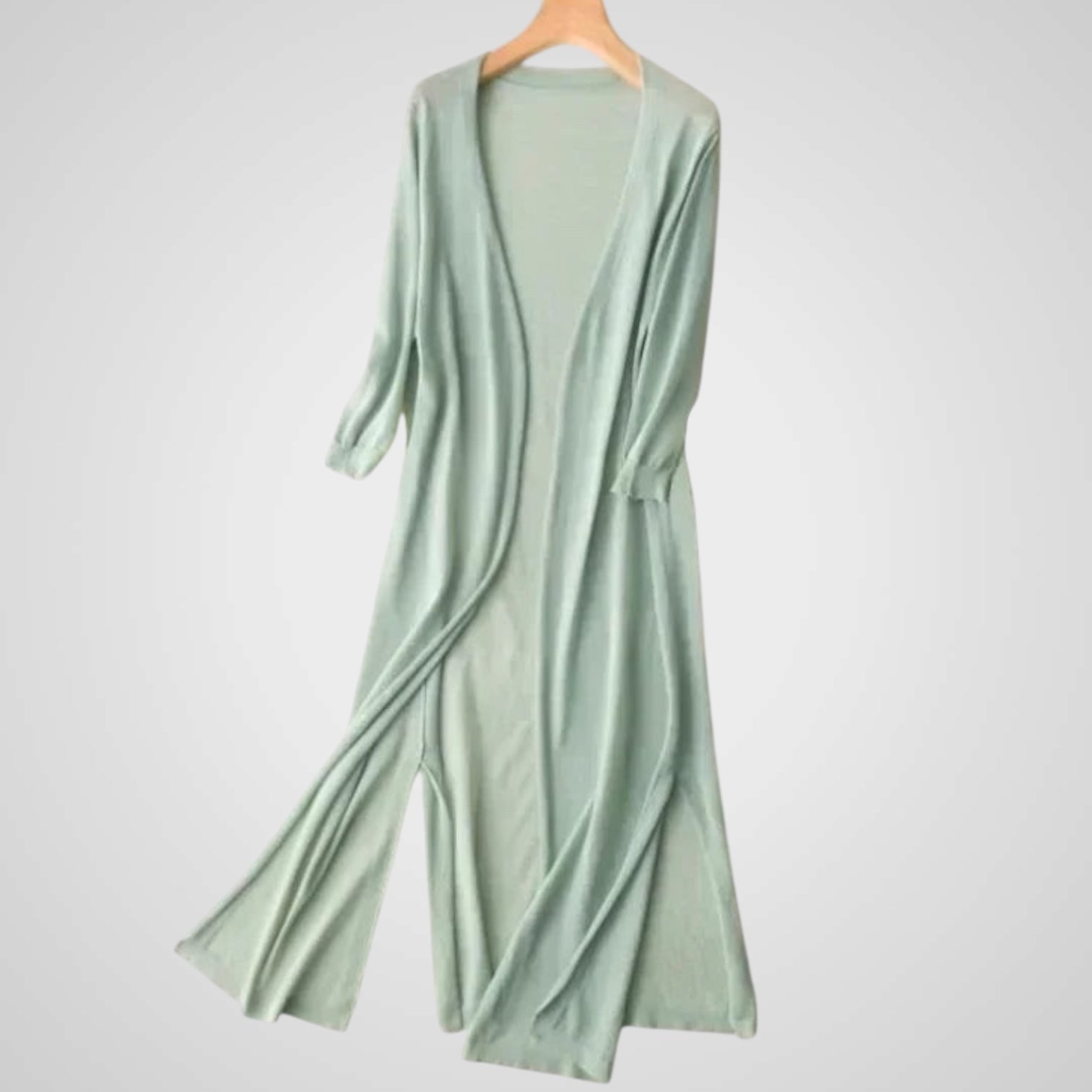 Wendy | Women's Long Cardigan - Lightweight Knit - 3/4 Sleeve - Overlay Required