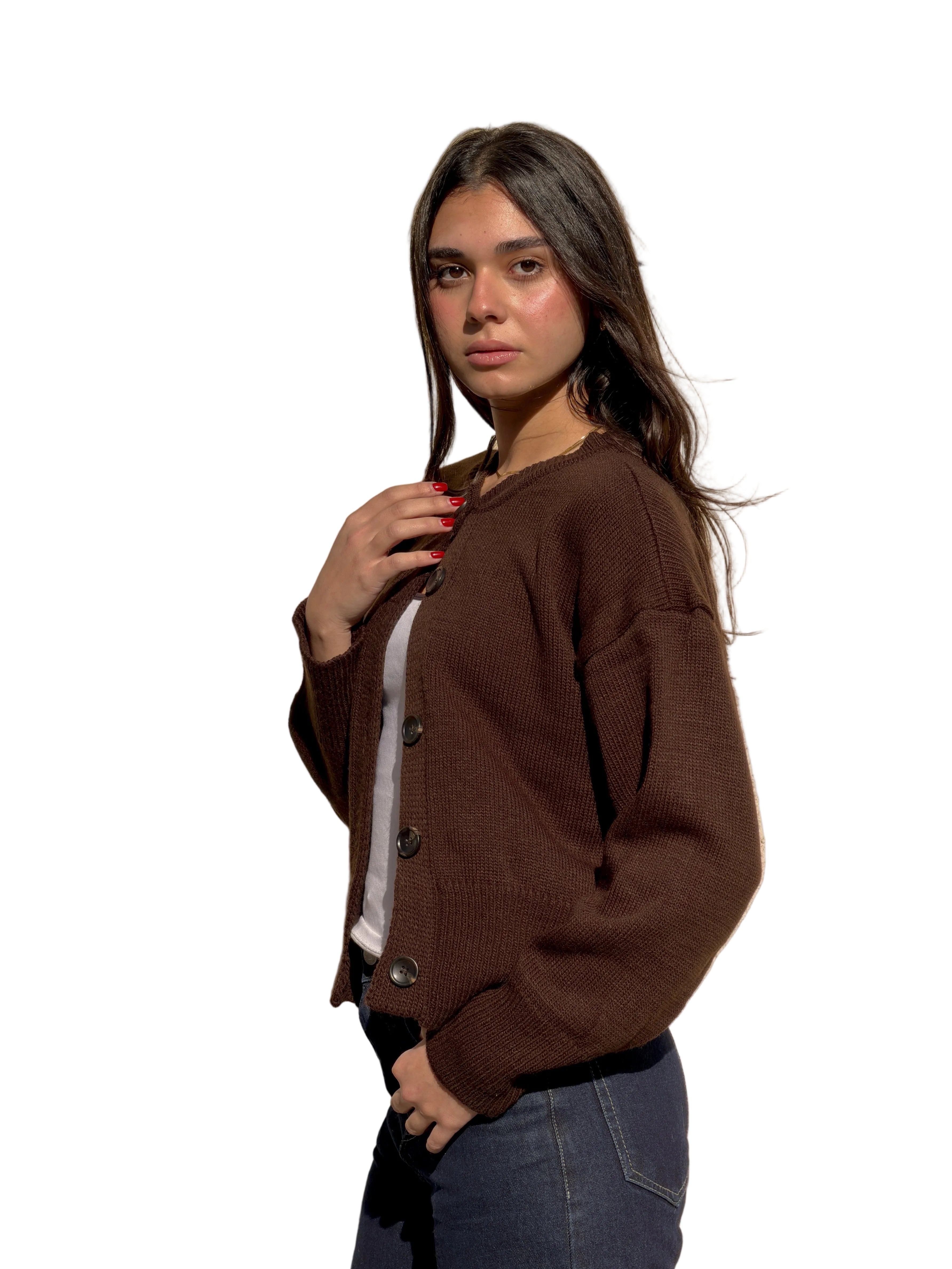 Georgina - Brown Buttoned Knit Cardigan