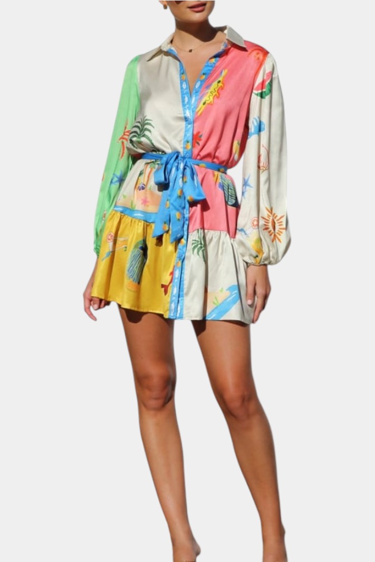 Fallon Mini Dress with Multicolored Pattern