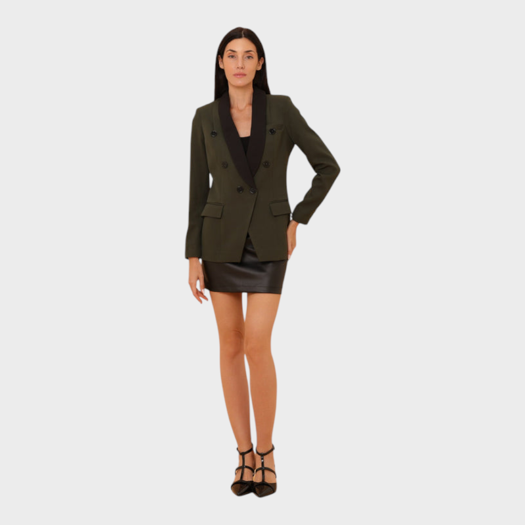 Stacy | CAMEL COLORED BLAZER WITH CONTRAST LOUNGE COLLAR