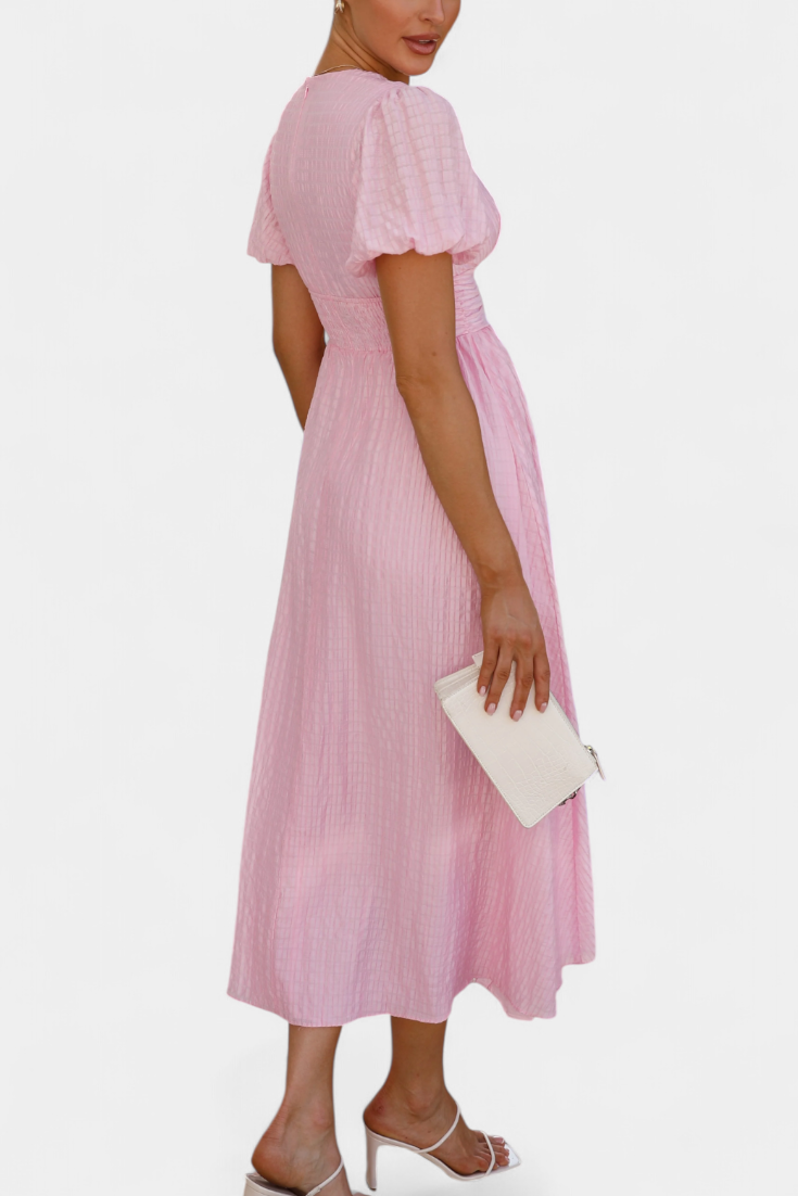 Mélia Maxi Dress with V-Neck and Puff Sleeves
