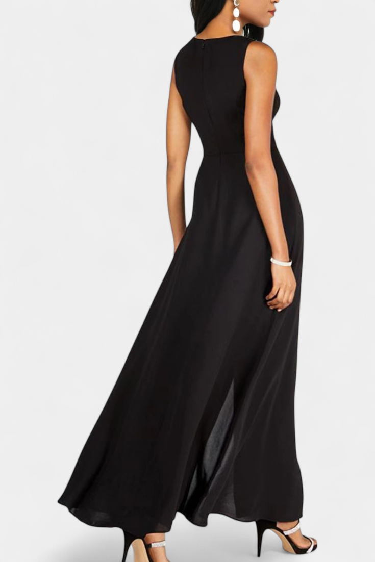 Alicia Elegant Two-tone Sleeveless Set with Wide Leg Pants