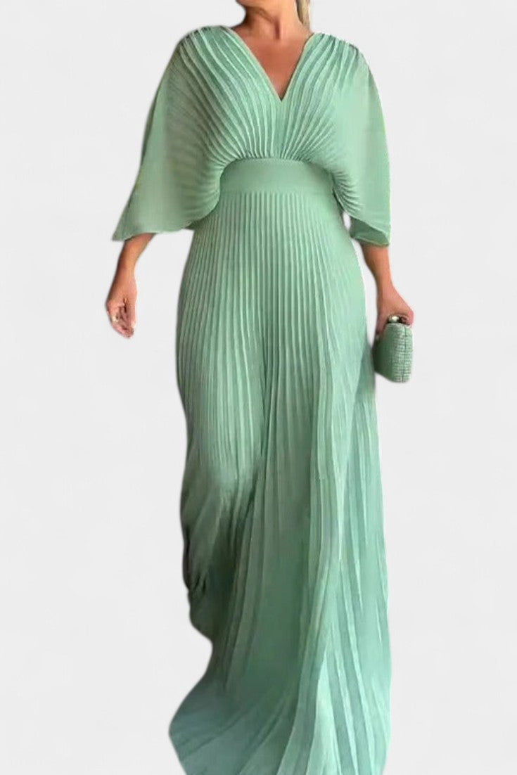 Anita Midi Dress with Pleats and V Neckline