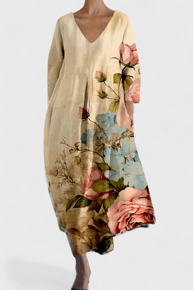 Anne Long Multicolored Dress with V Neckline