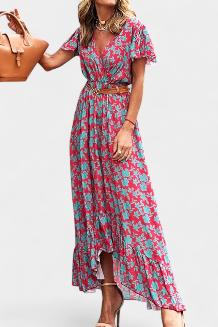 Kinslee Swing Style Maxi Dress with V Neckline