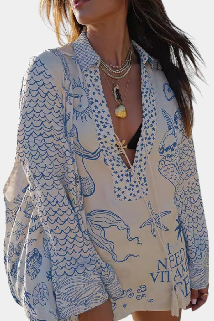 Amalia Printed Shirt Set with Elastic Shorts