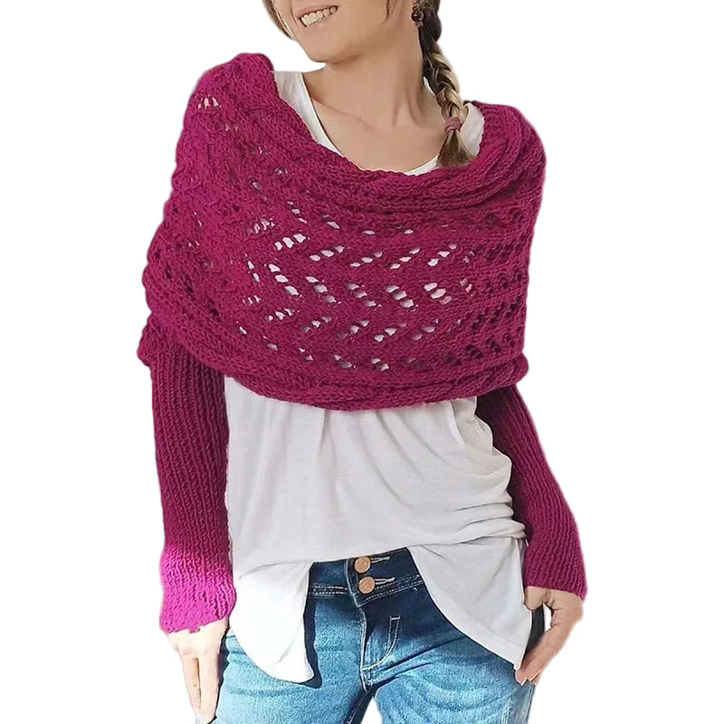 Maribel - Hollow Knit Shawl Sweater with Extended Sleeves