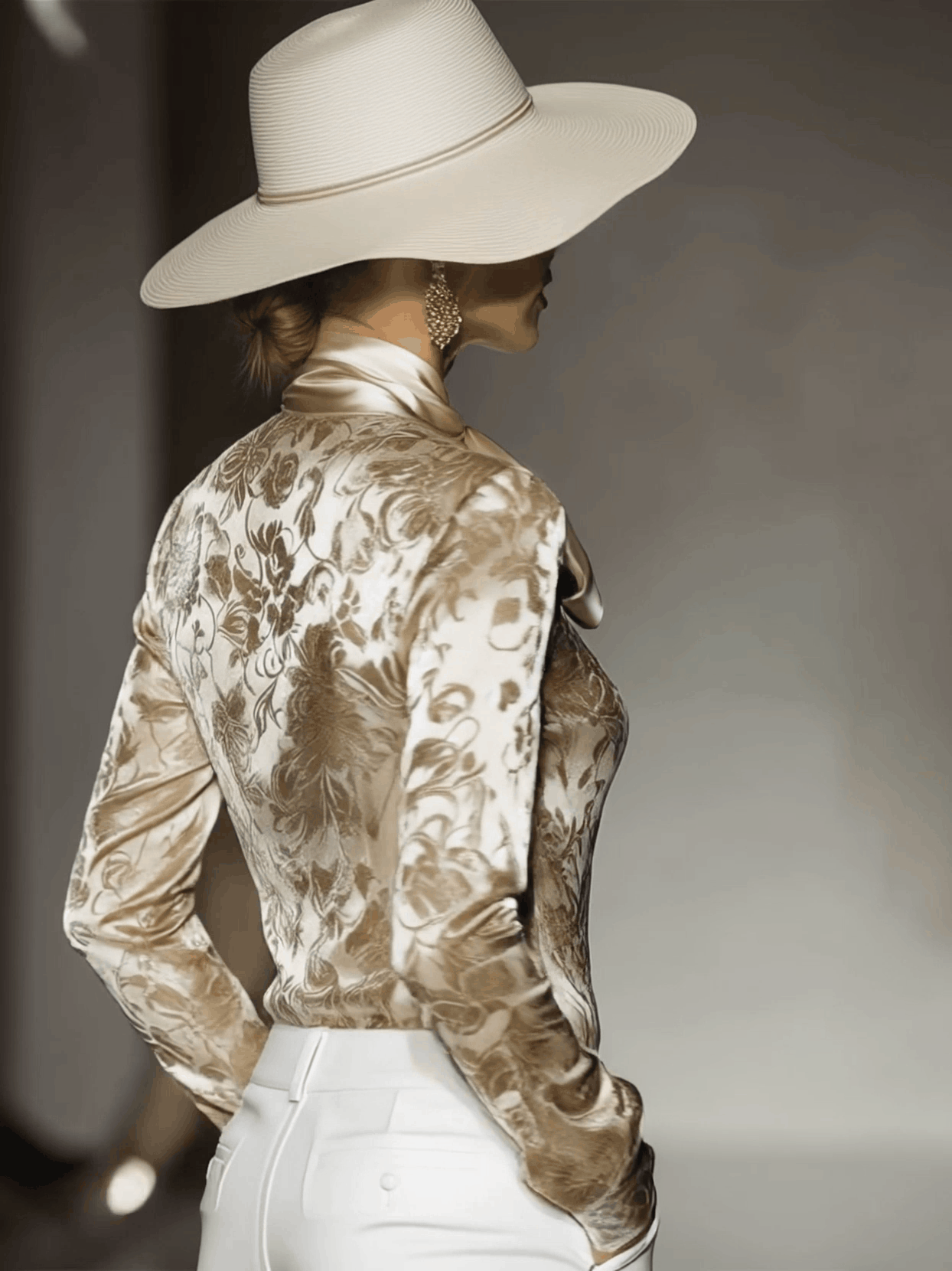Rachel - Elegant and sophisticated velvet printed shirt in champagne color