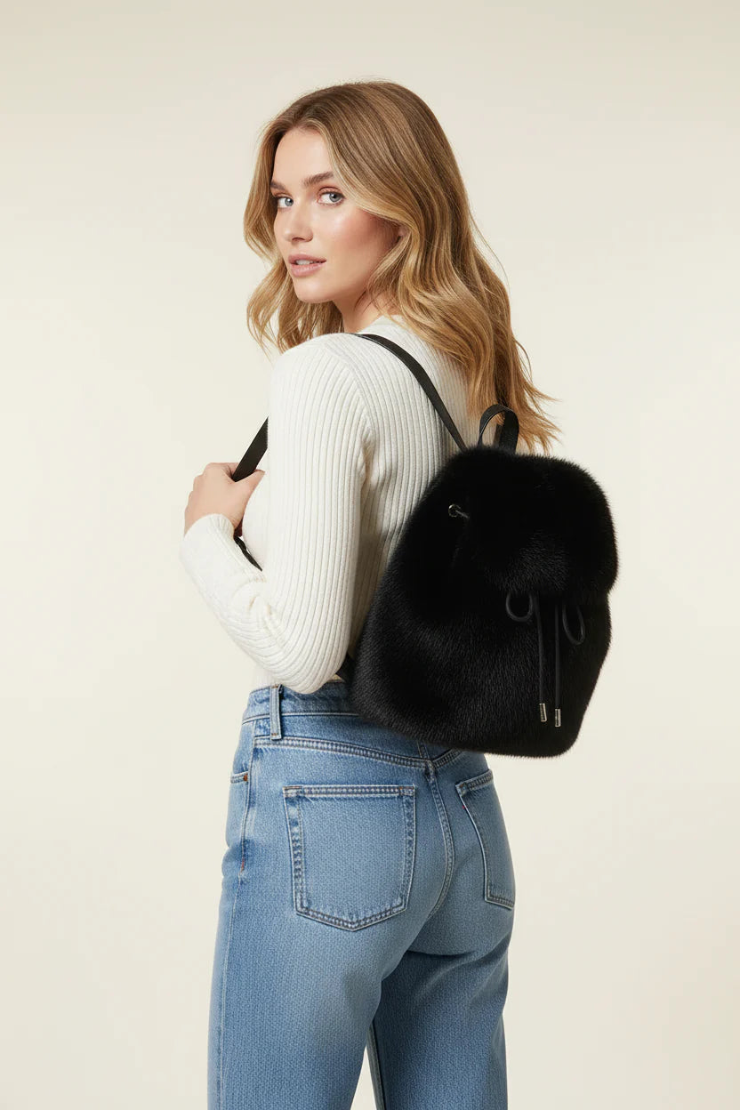 Bernice | Faux Fur Drawstring Backpack