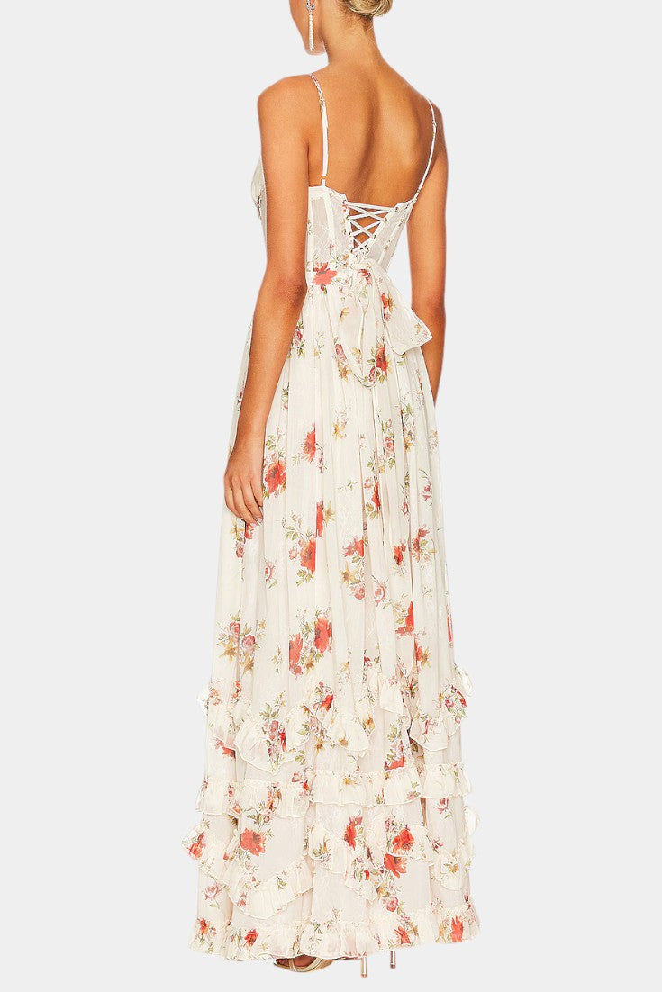 Luna Maxi Corset Dress with Floral Pattern