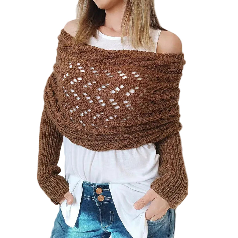 Maribel - Hollow Knit Shawl Sweater with Extended Sleeves