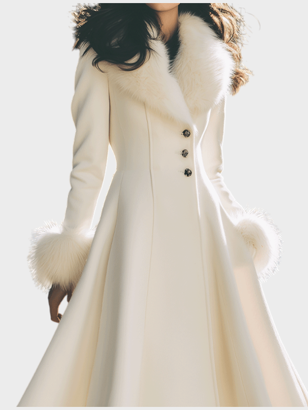 Nora | Cream Puffer Coat with Faux Fur Collar and Sleeves