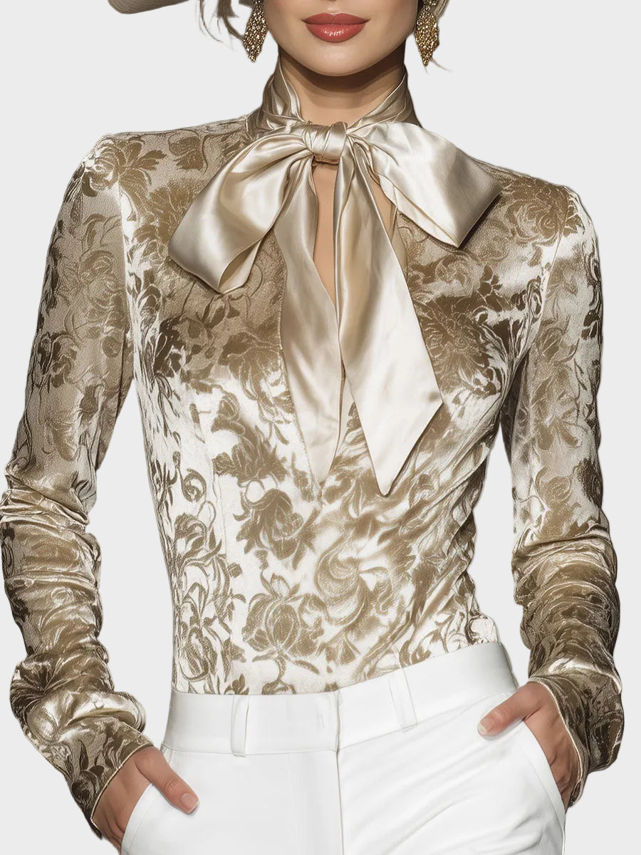 Rachel - Elegant and sophisticated velvet printed shirt in champagne color