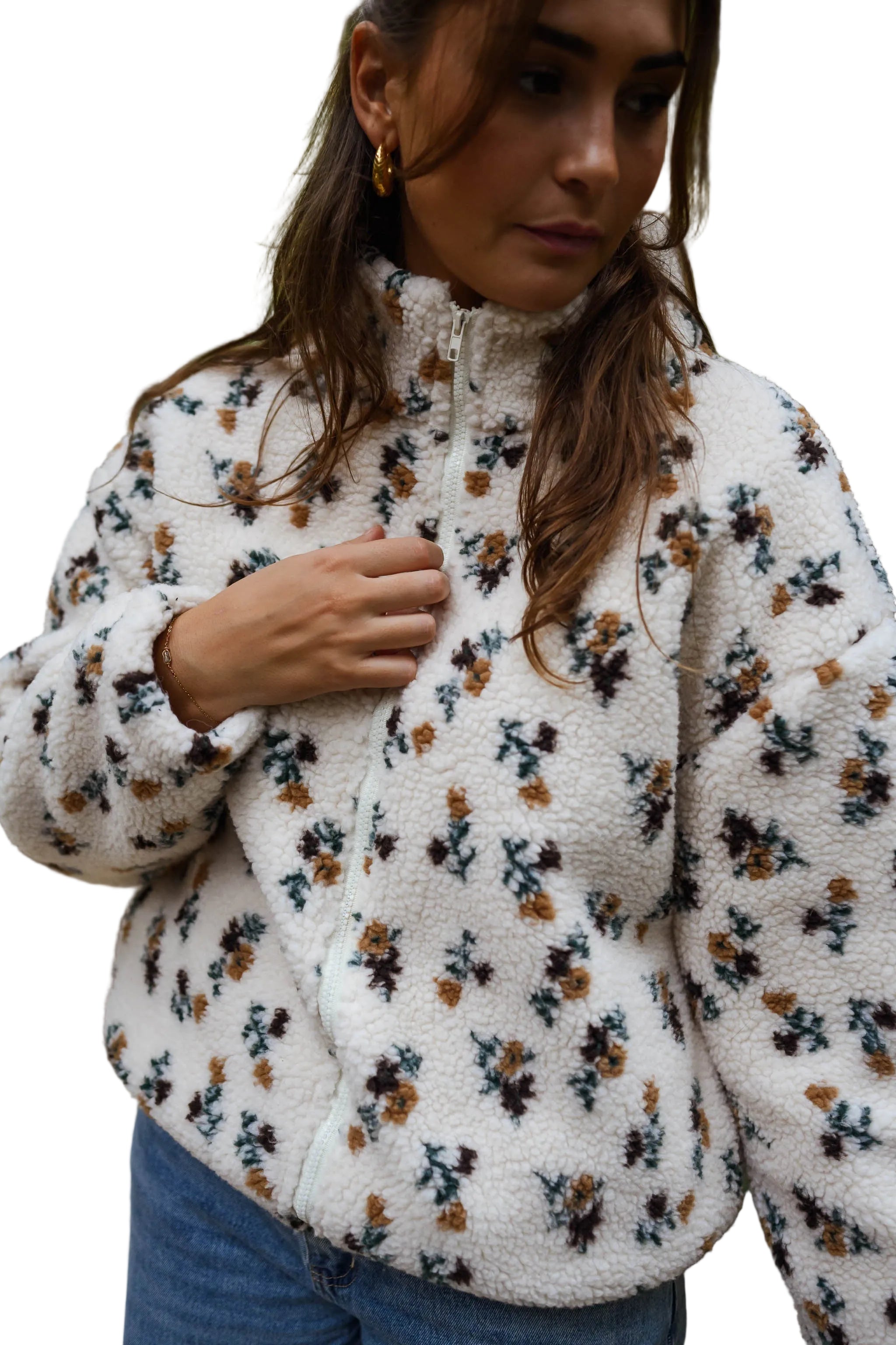 Ecru - Floral Alice Fleece Jacket