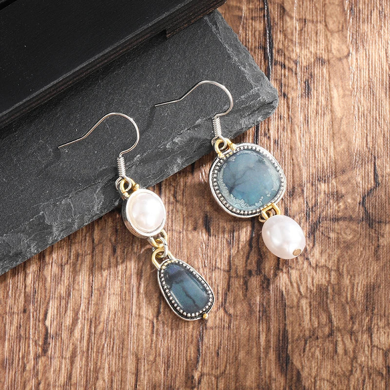 Retro Earrings Made of Natural Blue Stone