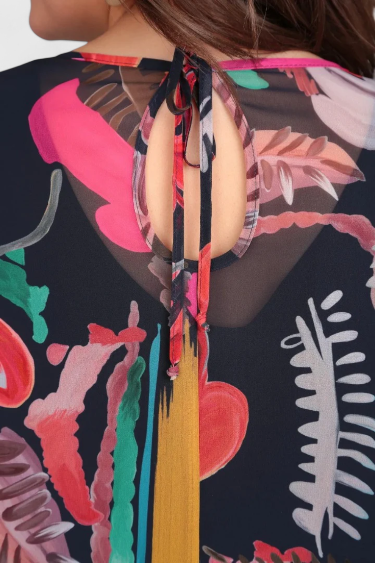 Annegret Floral Midi Dress with Long Sleeves and Flowing Line