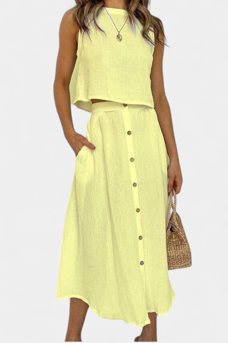 Naha Cotton Vest Set with Buttons at Front