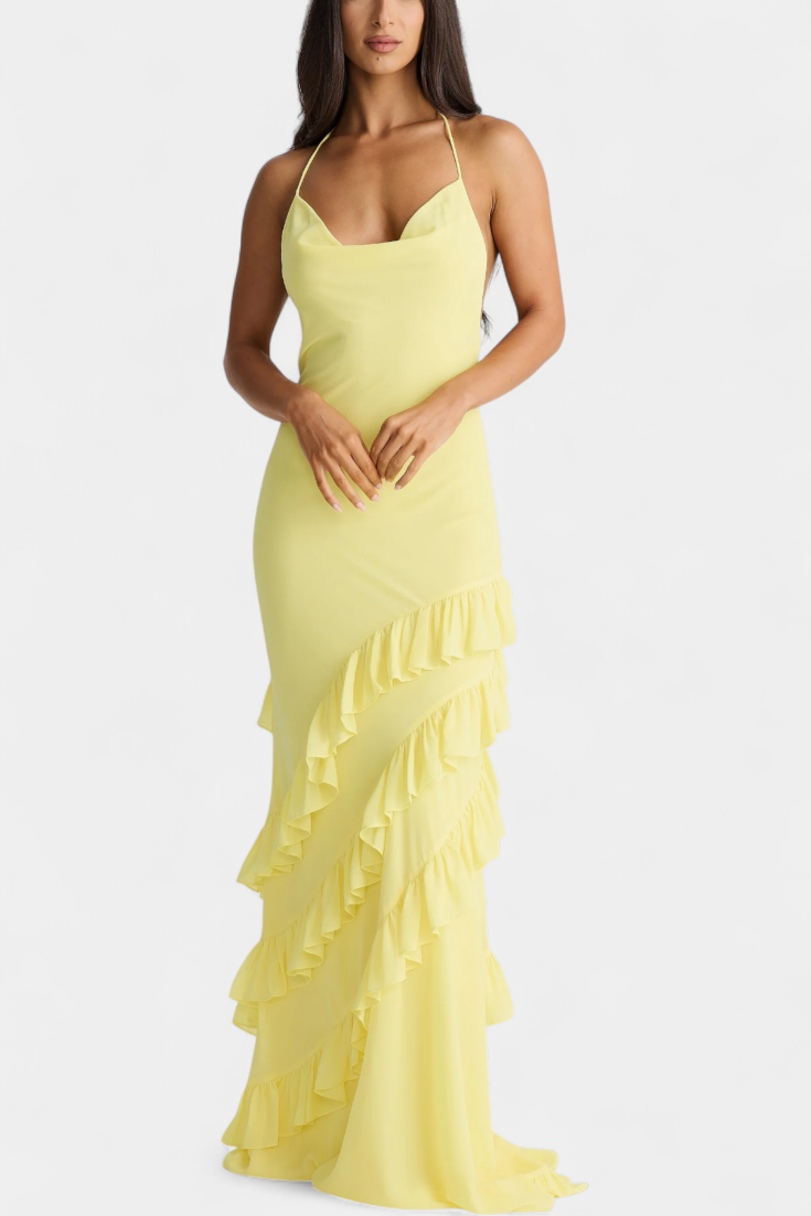 Padeline Maxi Dress with Ruffles and Open Back
