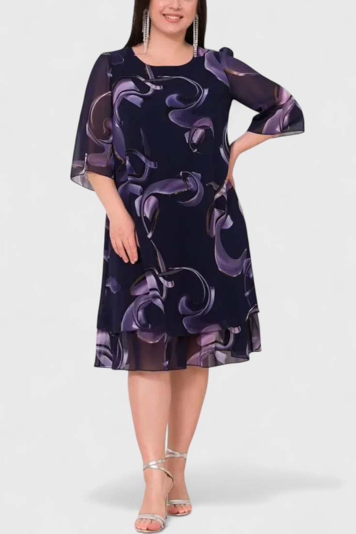 Shriley Chiffon Dress with Midnight Swirl Print and Flowing Silhouette