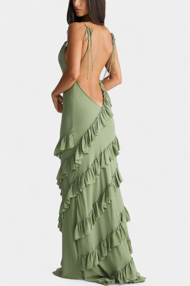 Padeline Maxi Dress with Ruffles and Open Back