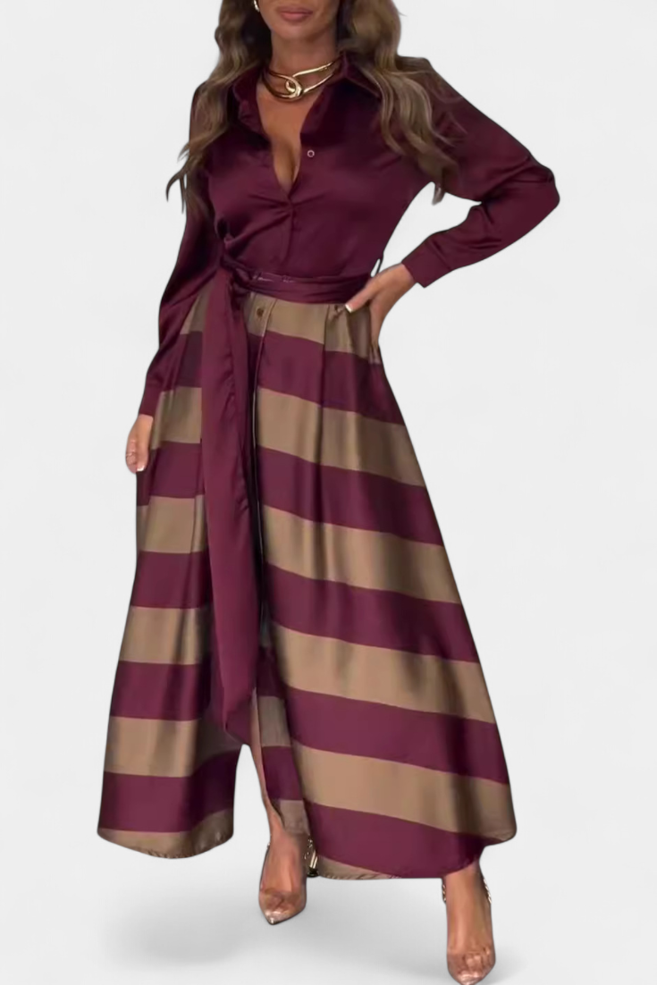 Nessia Long Shirt Dress with Stripes and Belt