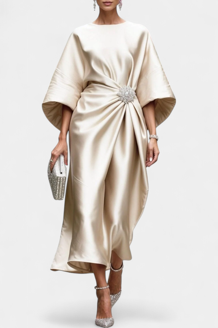 Ubelia Long Satin Dress with Shiny Luxe Finish