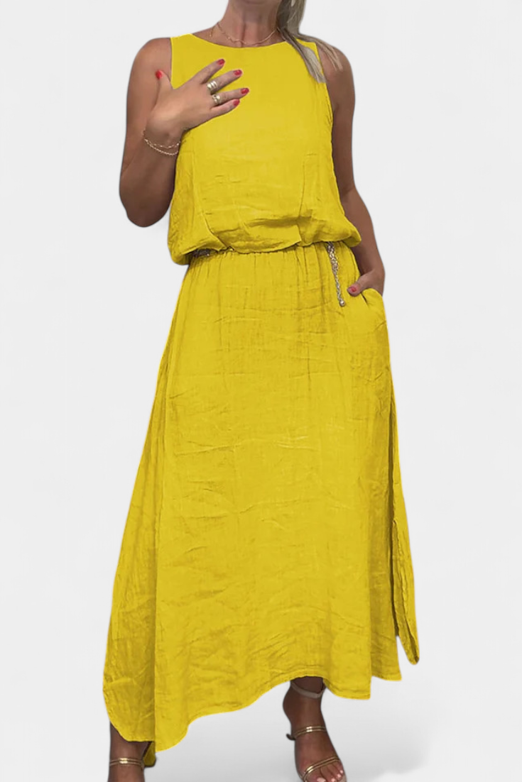 Meliora Linen and Cotton Set with Sleeveless Vest and Skirt