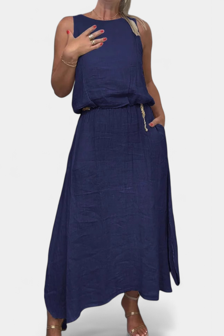 Meliora Linen and Cotton Set with Sleeveless Vest and Skirt