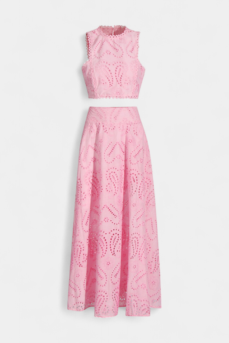 Danitza Romantic Set with Lace and Perforated Floral Design