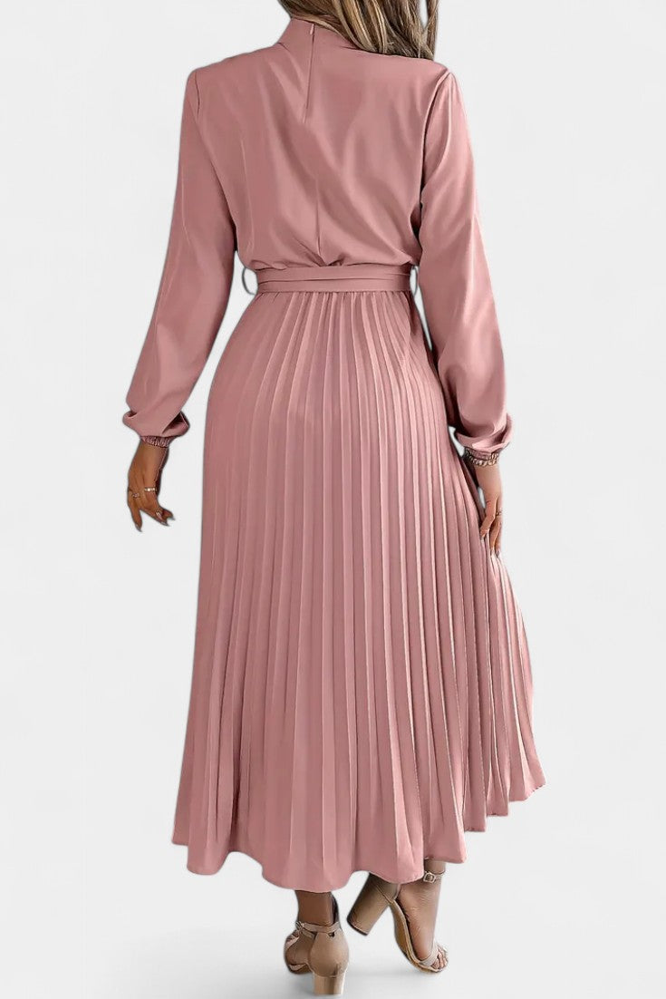 Theresa High Neck Dress with Pleated Belt