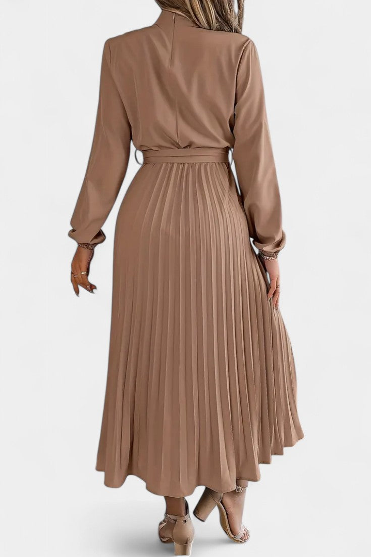 Theresa High Neck Dress with Pleated Belt