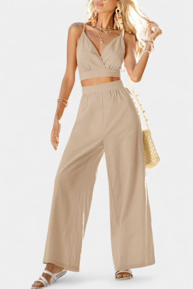 Valentina Lace Open Back Vest and Wide Leg Pants Set