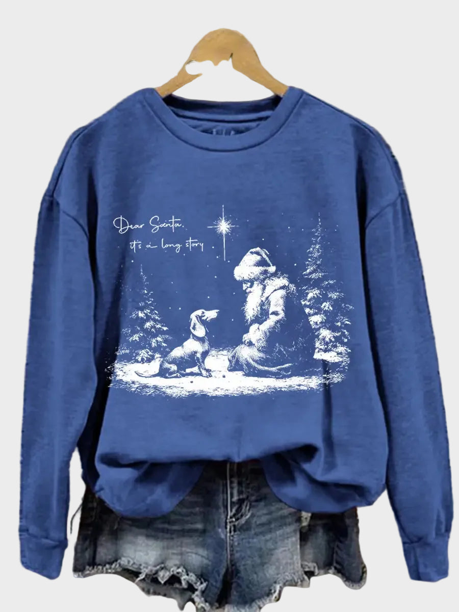 Zinia | Women's Christmas Dachshund Dear Santa It’s A Long Story  Print Casual Sweatshirt