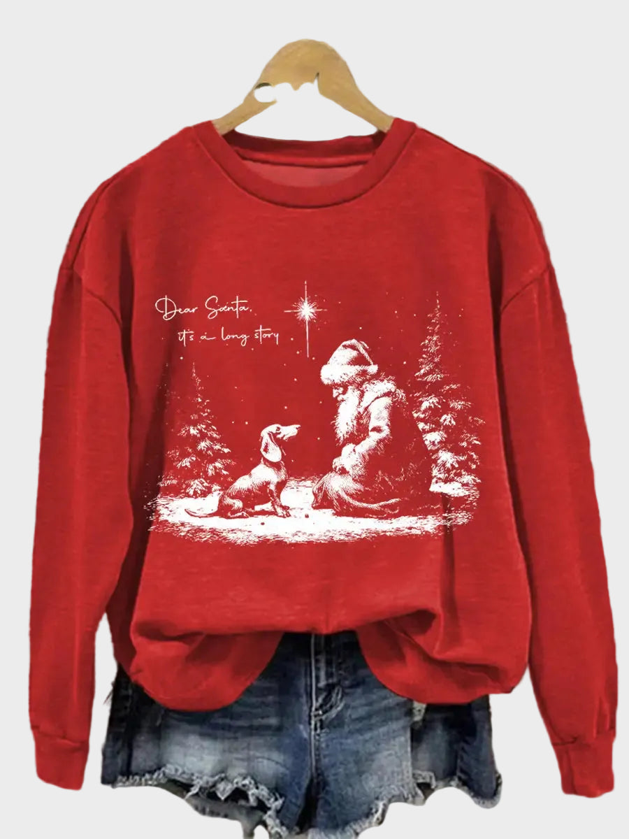 Zinia | Women's Christmas Dachshund Dear Santa It’s A Long Story  Print Casual Sweatshirt